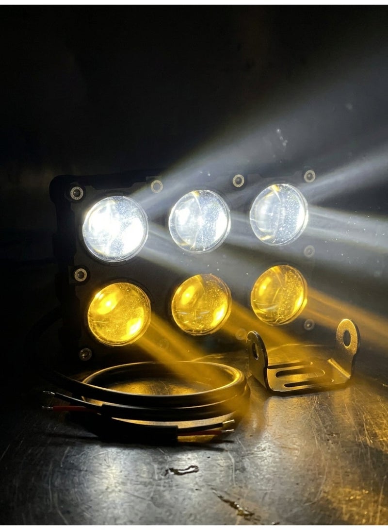 6-Lens LED Light Bar Dual Color White Yellow 5-Mode Offroad Fog Light - Image 3