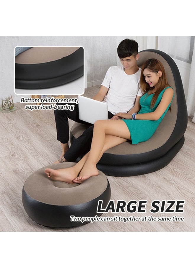 Generic Leisure Inflatable Air Furniture Set with Footstool Waterproof Folding Inflatable Sofa Bean Bag Chair PVC Flocking Lazy Sofa for Living Room Bedroom Office Balcony Camping (Brown)  - Image 5