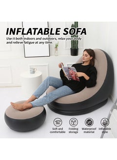 Generic Leisure Inflatable Air Furniture Set with Footstool Waterproof Folding Inflatable Sofa Bean Bag Chair PVC Flocking Lazy Sofa for Living Room Bedroom Office Balcony Camping (Brown)  - Image 2