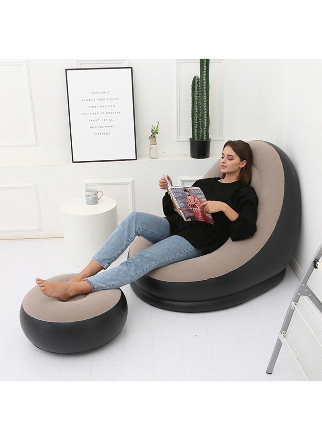 Generic Inflatable Sofa Chair with Footrest, Ergonomic Design & Foldable Portable Air Furniture Set, Skin-Friendly Flocking Fabric Lazy Sofa for Indoor, Outdoor, Camping, and Office Use  - Image 1