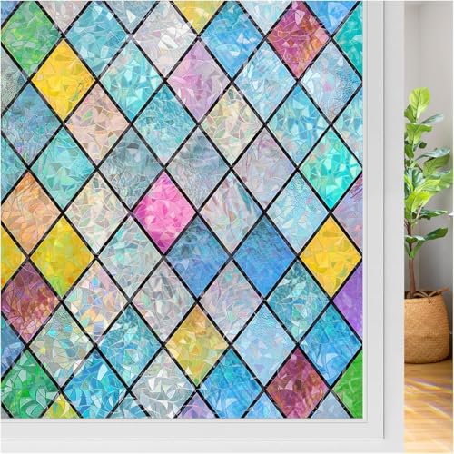 Elton Window Privacy Film, Static Cling, Non-Adhesive, 3D Rainbow Design, Anti-UV, Decorative Window Covering (Rainbow Stained Glass, 16 x 96 Inches) - Image 1