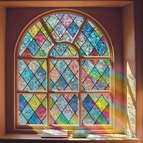 Elton Window Privacy Film, Static Cling, Non-Adhesive, 3D Rainbow Design, Anti-UV, Decorative Window Covering (Rainbow Stained Glass, 16 x 96 Inches) - Image 2