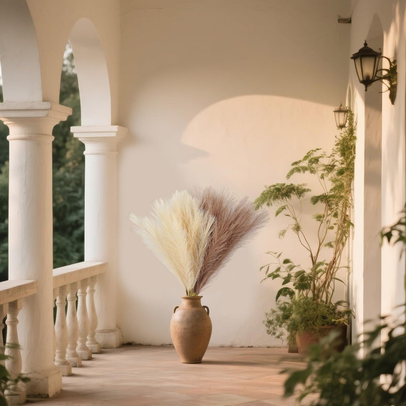 JOLYEAK 30pcs Pampas Grass Decor,21" Artificial Pompous Grass Bulk,Small Vase Filler Pompas Grass for Home Wedding Living Room Wall Party Decoration (Beige,Light Brown) - Image 5