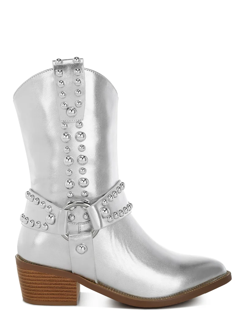 London Rag Studded Harness Detail Boots in Silver