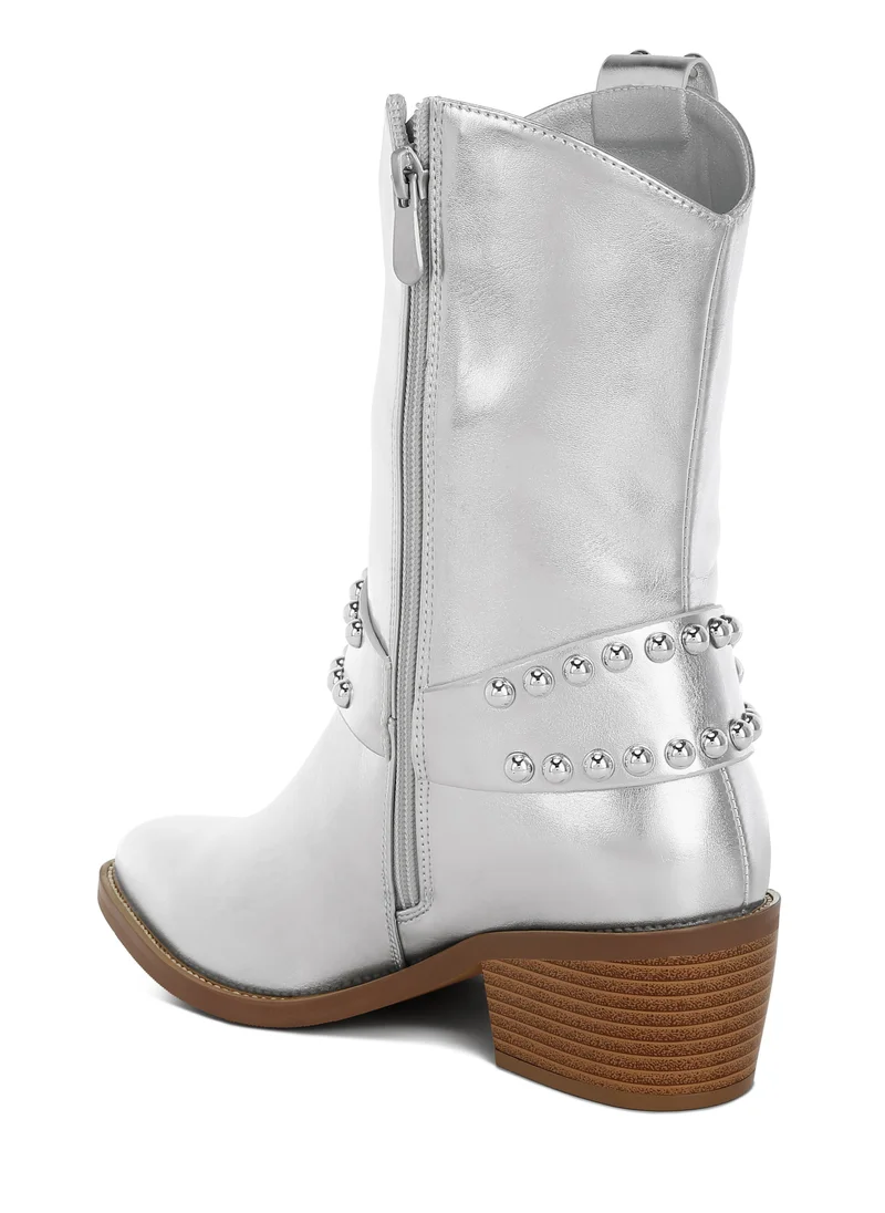 London Rag Studded Harness Detail Boots in Silver