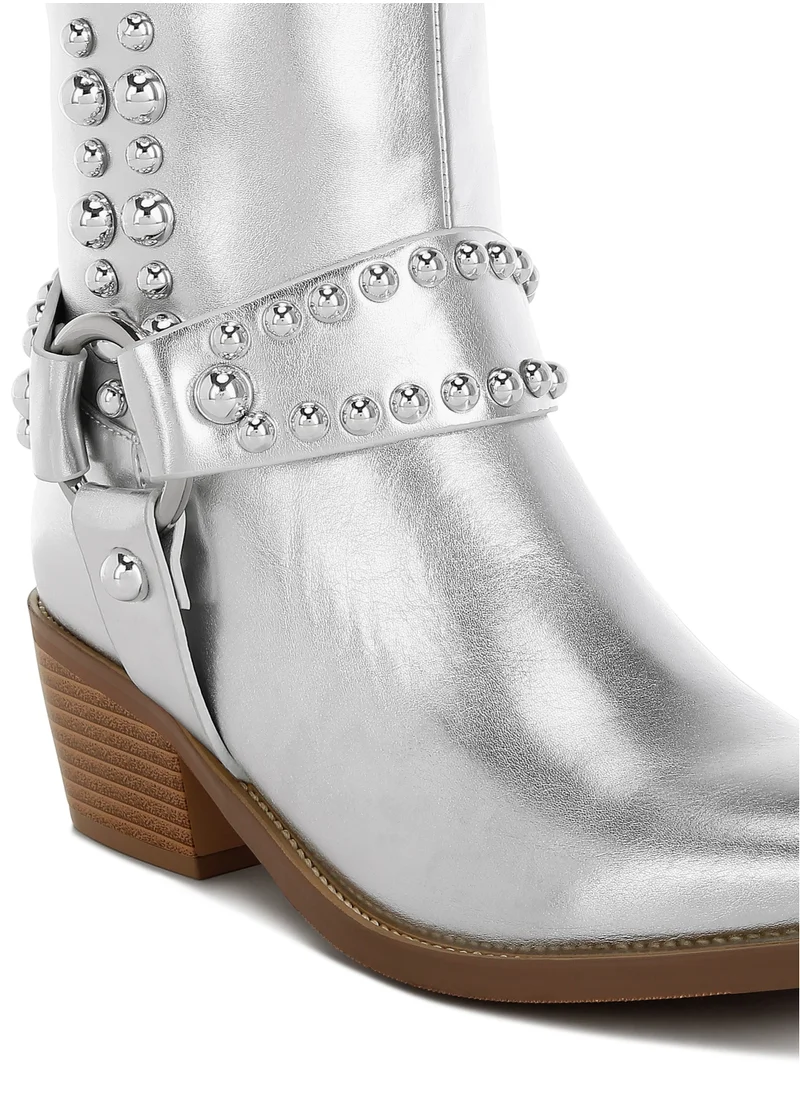 London Rag Studded Harness Detail Boots in Silver