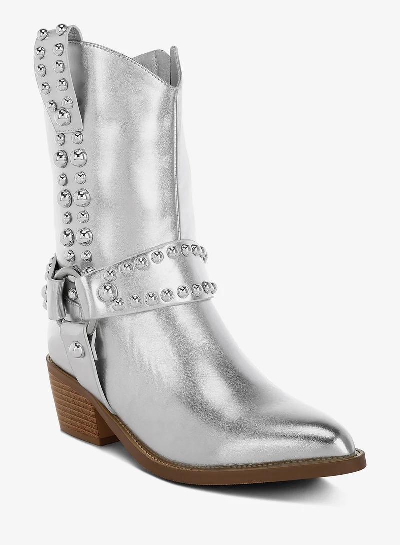 London Rag Studded Harness Detail Boots in Silver