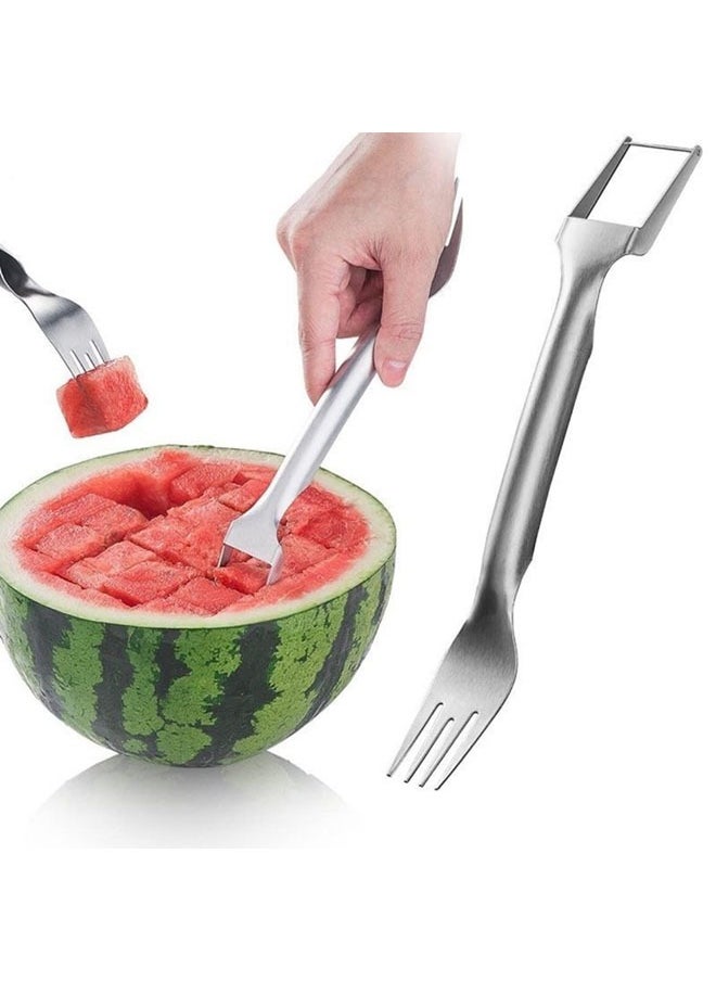 WANFAN Stainless Steel Fruit Cutter, Cube Cutter Watermelon Fork Slicer Cutter Slicer Tool Fruit Knife Dual Head Fruit Forks Cutter for Summer Home Kitchen Gadget  - Image 1