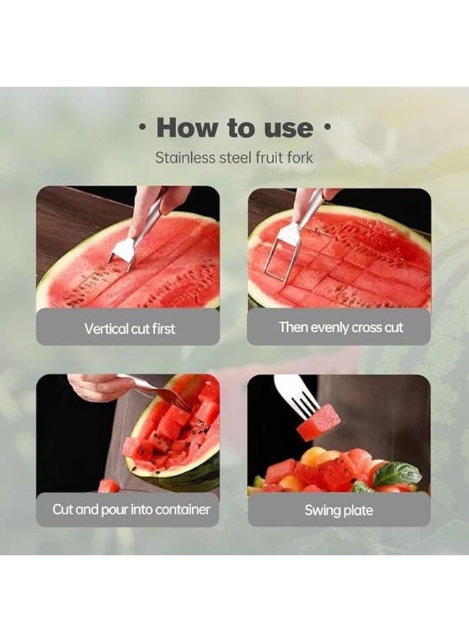 WANFAN Stainless Steel Fruit Cutter, Cube Cutter Watermelon Fork Slicer Cutter Slicer Tool Fruit Knife Dual Head Fruit Forks Cutter for Summer Home Kitchen Gadget  - Image 3