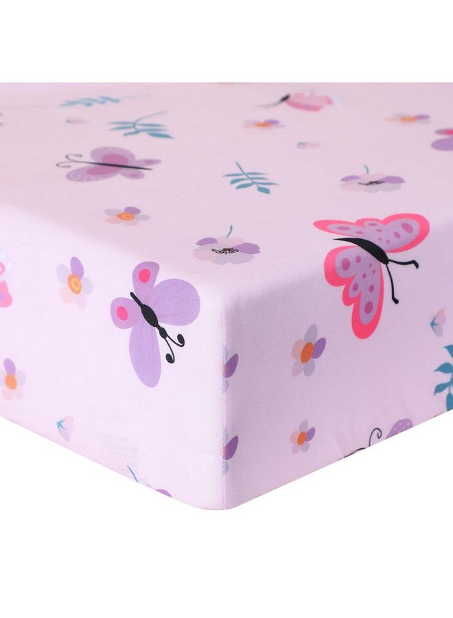 Tudomro Tudomro 3 Pieces Butterfly Nursery Crib Bedding Set for Girls, Standard Size Bedding Sets with Comforter Fitted Sheet Crib Skirt(Purple)  - Image 4