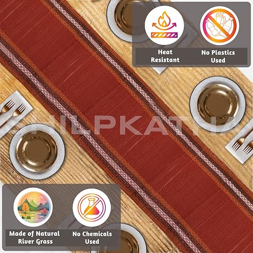 SHILP KATHA Handmade River Korai Grass Table Runner | Heat Resistant Reversible Runner for Dining Centre Table Decor | Natural Eco Friendly Zero Plastic Madurkathi | Rustic Boho | Vibrant Runner - Image 4