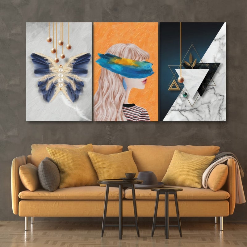 ماركتنا ثلاث لوحات قماشية فخمة بتصميم مودرن مع برواز مجوف مقاس (150×70) ثلاث قطع - Image 1