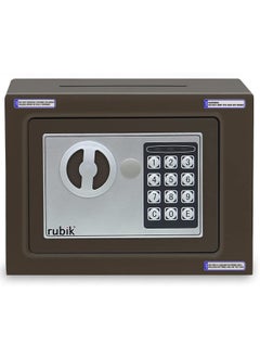 Rubik Mini Cash Deposit Drop Slot Safe Box with Key and Pin Code Option (Size 23x17x17cm) Brown  - Image 4