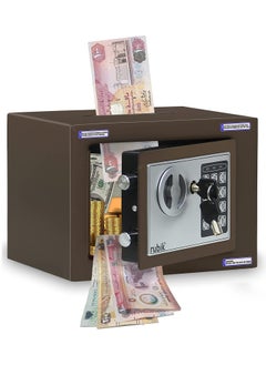 Mini Cash Deposit Drop Slot Safe Box with Key and Pin Code Option (Size 23x17x17cm) Brown