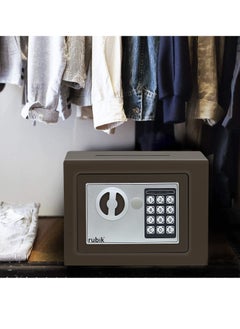 Rubik Mini Cash Deposit Drop Slot Safe Box with Key and Pin Code Option (Size 23x17x17cm) Brown  - Image 2