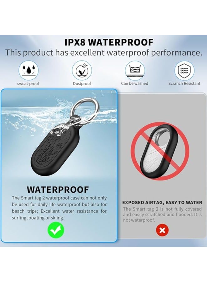 2 Pack for Samsung Galaxy SmartTag2 Case, TUDIOW Waterproof Full Protective Silicone Case Anti-Lost Scratch Resistant Protective Cover for Smart tag2 for Keys Pets Luggage Wallet (Black+White)  - Image 2