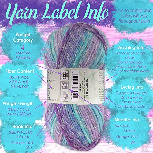 BambooMN JubileeYarn Wool Mohair Yarn - 100g/Skein Ombré Worsted - Treasure Box - 2 Skeins - Image 5