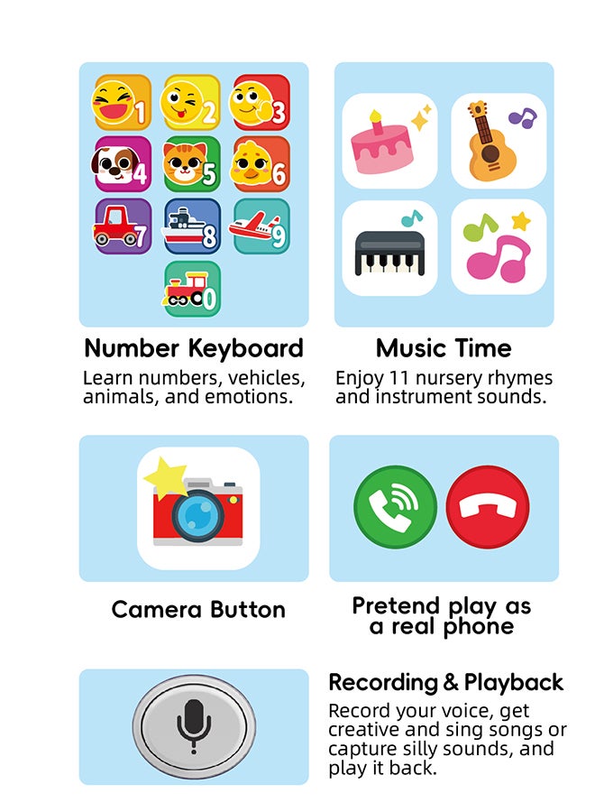 HOLA Record & Learn Baby Phone | Interactive Toddler Toy with Voice Recording, Lights & Sounds | Educational Play Phone with Numbers, Colors & Animal Sounds | Pretend Play Learning Toy 12M+ - Image 3