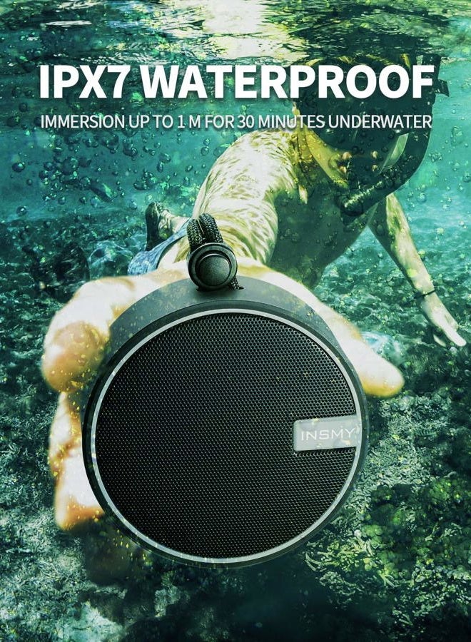 INSMY C12 IPX7 Waterproof Shower Bluetooth Speaker, Portable Small Speaker, Speakers Bluetooth Wireless Loud Clear Sound Support TF Card Suction Cup for Kayak Canoe Beach Gift (Black) - Image 2