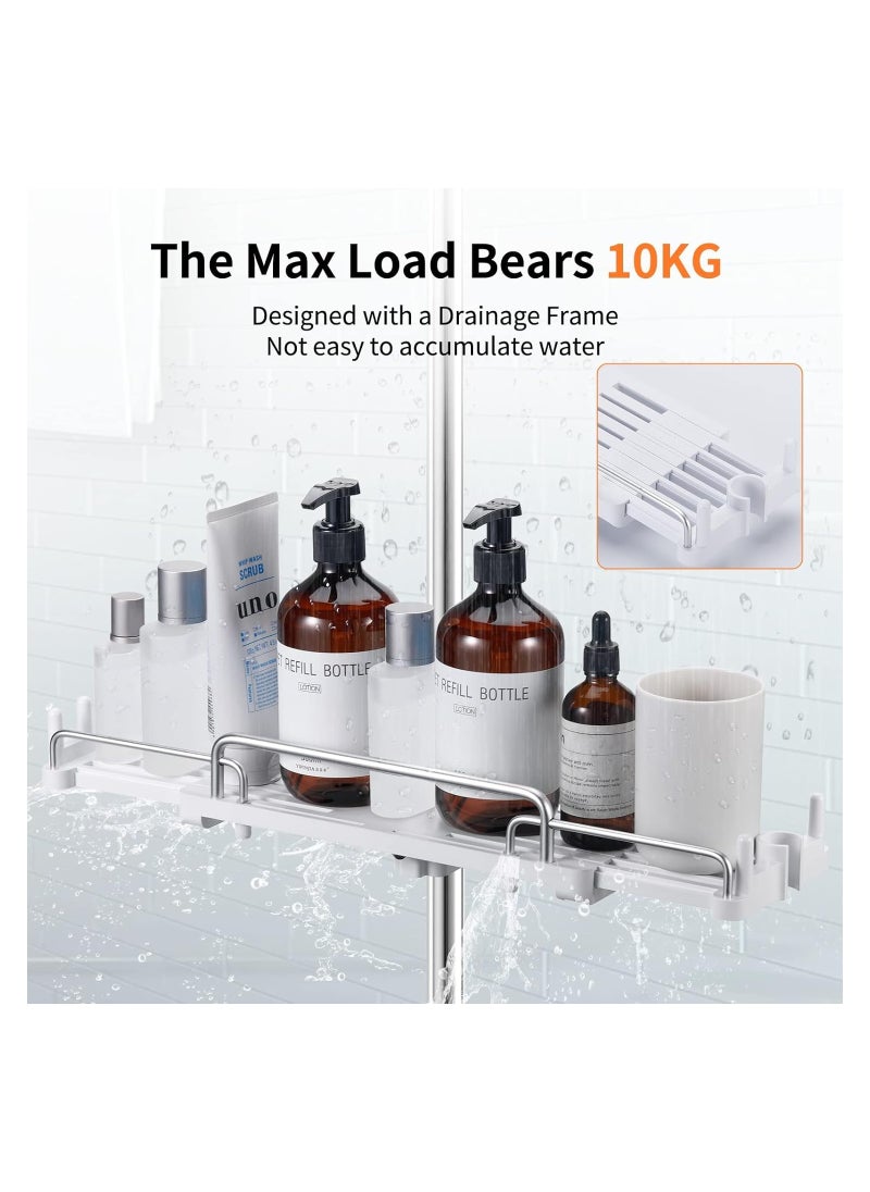 Shower Shelf Hanging, Shower Caddy No Drill Shower Rail Shelf, Shower Holders Double Storage, for Soap Shampoo Suit 18mm-25mm Shower Rail Length Adjustable, Stretchable Design (28-44cm)