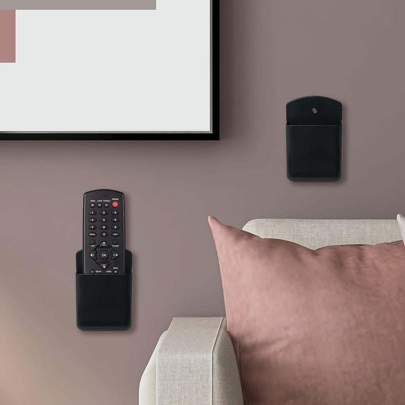 Excefore Wall Mount Remote Control Holder, 3 Pcs Tv Controller Holder, Self Adhesive Remote Holder, Wall Pen Holder Storage Accessories, For Home Office School (Black) - Image 2