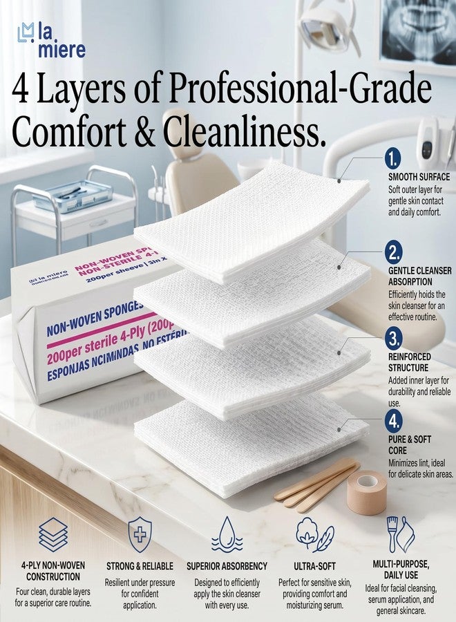 LA MIERE 5000 Pack Non-Woven Sponges 2"x2" Non-Adherent 4-Ply Non-Sterile - Image 4