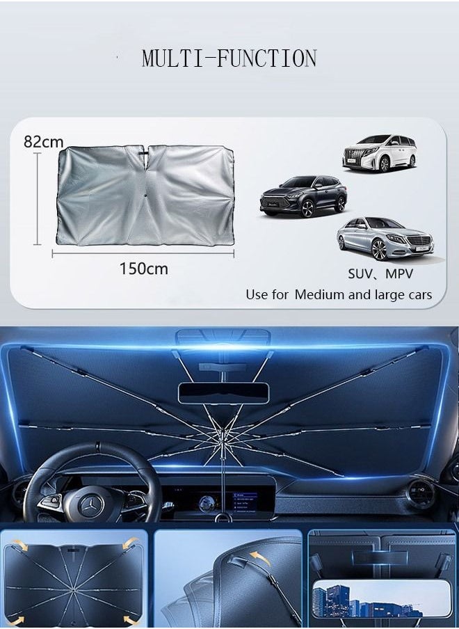 Generic Car Windshield Sunshade Umbrella Pull Ring Car Sun Shade Front Window Cover Foldable Sunshade Umbrella with Opening Design for UV Ray Block Sun Heat Protection for Most Vehicles  - Image 4