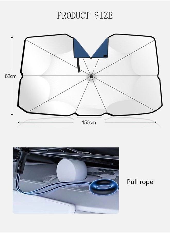 Car Windshield Sunshade Umbrella Pull Ring Car Sun Shade Front Window Cover Foldable Sunshade Umbrella with Opening Design for UV Ray Block Sun Heat Protection for Most Vehicles