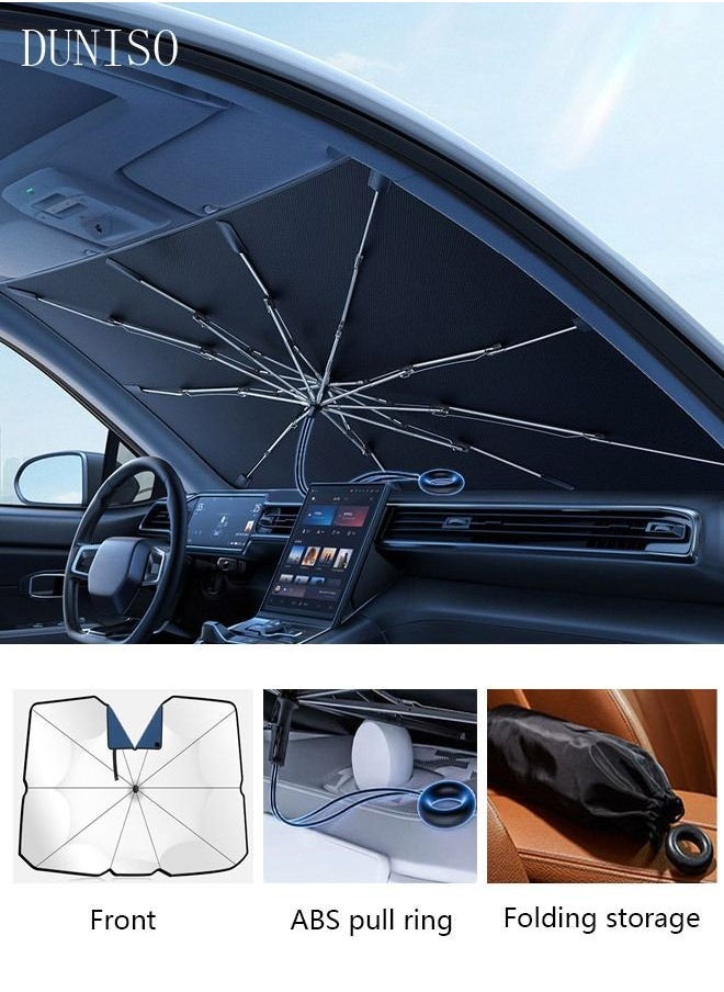 Generic Car Windshield Sunshade Umbrella Pull Ring Car Sun Shade Front Window Cover Foldable Sunshade Umbrella with Opening Design for UV Ray Block Sun Heat Protection for Most Vehicles  - Image 1