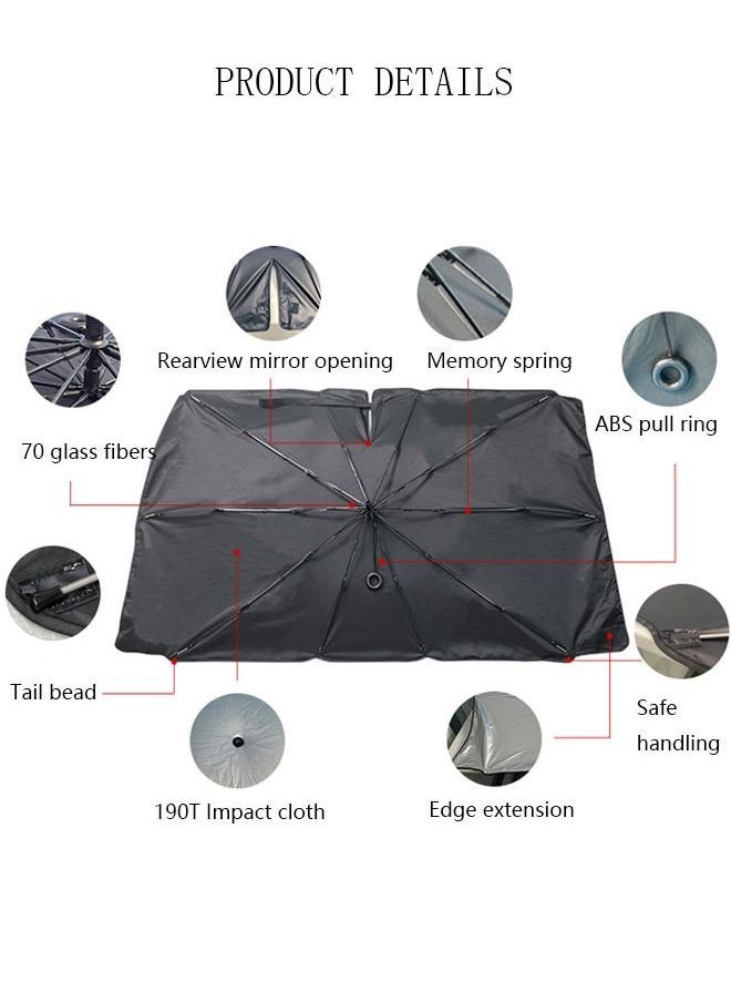 Generic Car Windshield Sunshade Umbrella Pull Ring Car Sun Shade Front Window Cover Foldable Sunshade Umbrella with Opening Design for UV Ray Block Sun Heat Protection for Most Vehicles  - Image 5