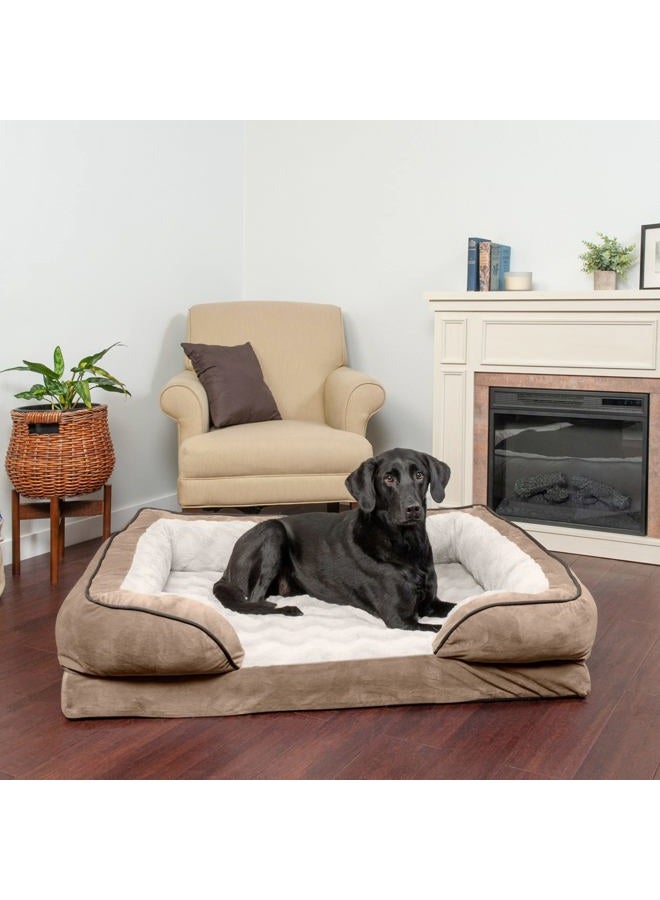 Furhaven Orthopedic Dog Bed for Large Dogs w/ Removable Bolsters & Washable Cover, For Dogs Up to 95 lbs - Plush & Velvet Waves Perfect Comfort Sofa - Brownstone, Jumbo/XL - Image 4