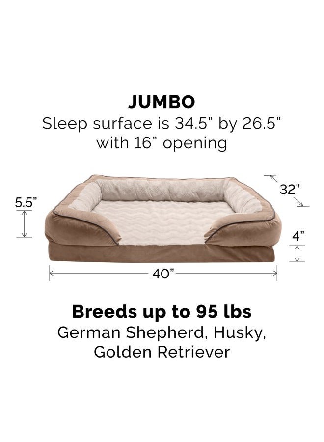 Furhaven Orthopedic Dog Bed for Large Dogs w/ Removable Bolsters & Washable Cover, For Dogs Up to 95 lbs - Plush & Velvet Waves Perfect Comfort Sofa - Brownstone, Jumbo/XL - Image 3