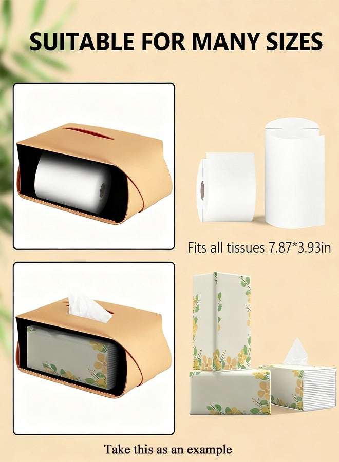 أهاكاك حامل غطاء علبة مناديل جلدية، حامل مناديل لغرفة المعيشة وغرفة النوم والمكتب، غطاء علبة مناديل مكتب للسيارة - Image 2