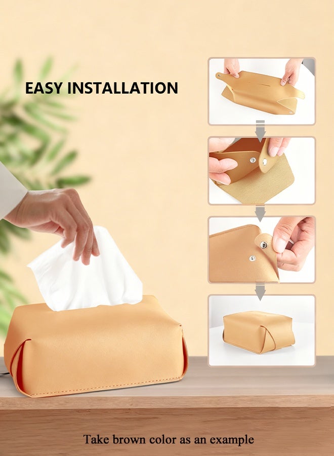 أهاكاك حامل غطاء علبة مناديل جلدية، حامل مناديل لغرفة المعيشة وغرفة النوم والمكتب، غطاء علبة مناديل مكتب للسيارة - Image 3