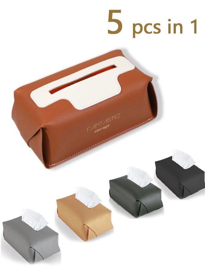أهاكاك حامل غطاء علبة مناديل جلدية، حامل مناديل لغرفة المعيشة وغرفة النوم والمكتب، غطاء علبة مناديل مكتب للسيارة - Image 1