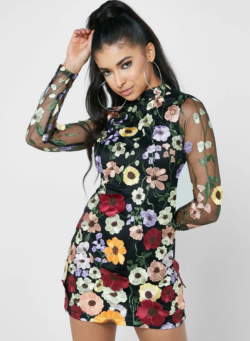 Amy Lynn High Neck Floral Printed Dress