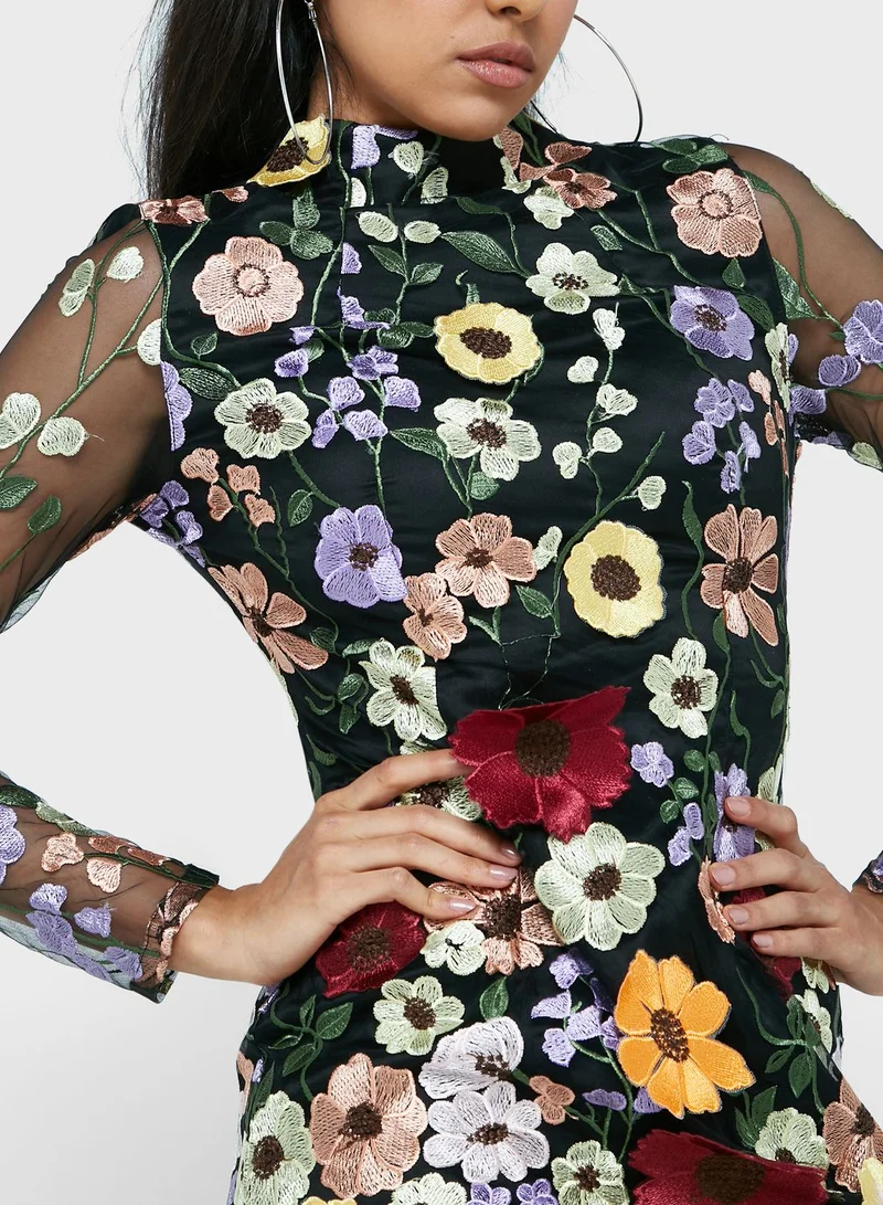 Amy Lynn High Neck Floral Printed Dress