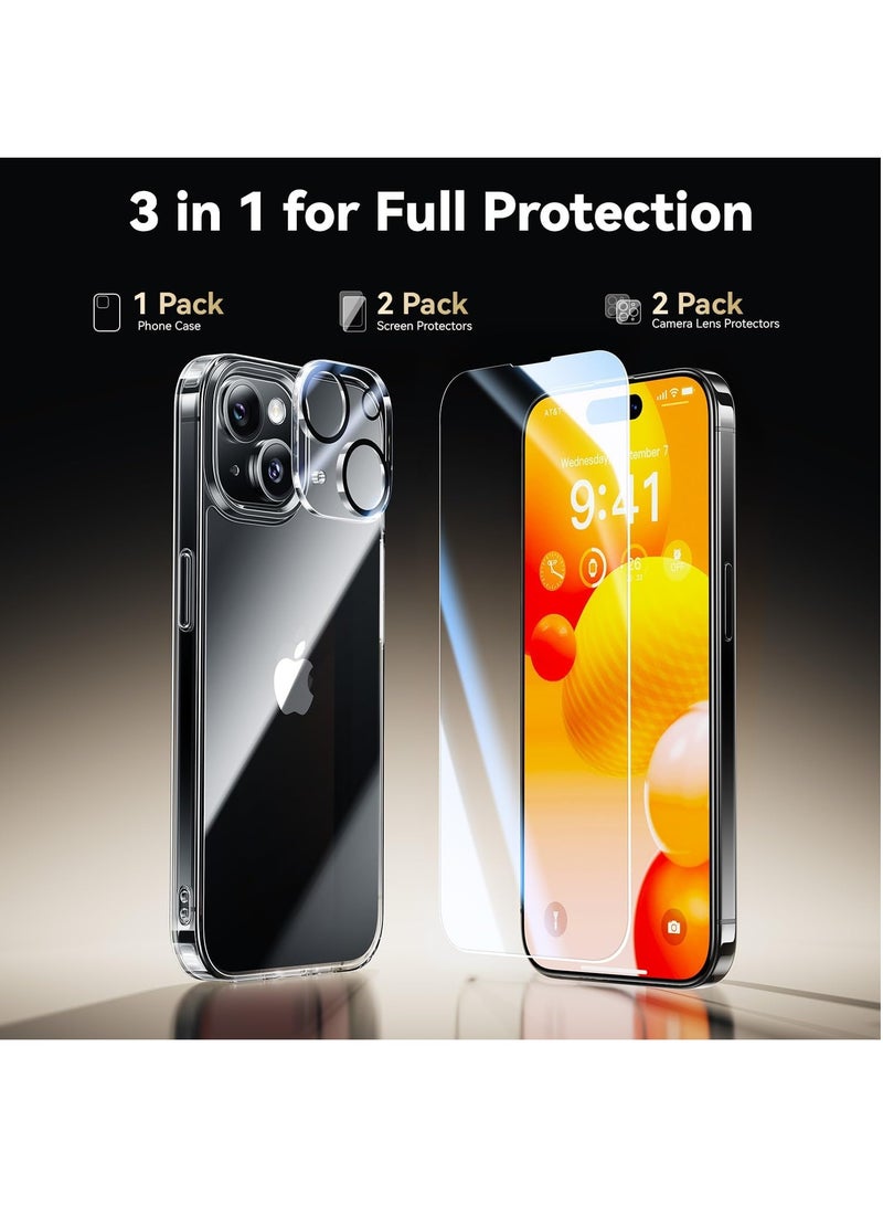 DUSALA Diamond Clear for iPhone 15 Case with 2X Screen Protector + 2X Camera Lens Protector, [Not Yellowing][Military-Grade Protective] Slim Thin Shockproof Phone Case for iPhone 15, Clear - Image 4