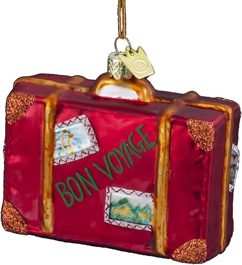 Kurt Adler Noble Gems 3-1/2-Inch Glass Bon Voyage Suitcase Ornament