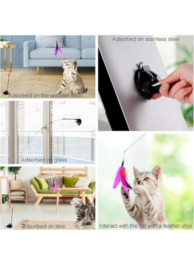 sokany 1 Set Automatic Cat Toys, Interactive Feather Teaser with Strong Suction Cup Base, 2 Replaceable Heads, Indoor Play and Boredom Relief for Cats, Pink Gift Set - Image 3