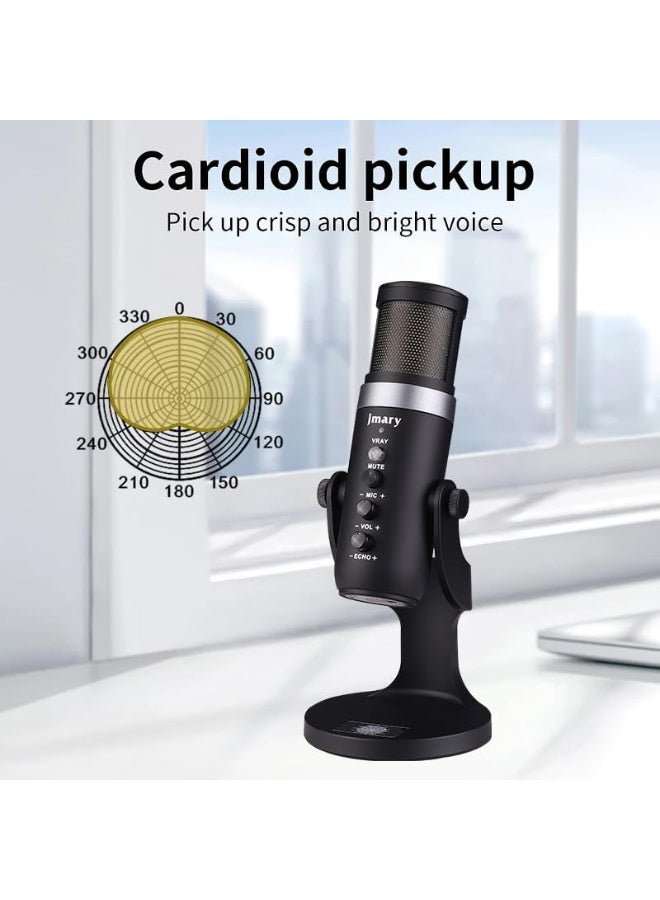 USB Podcast Microphone RGB for PC & Laptop, Professional Condenser Mic with One-Touch Mute, Gain Control, Cardioid Pickup, Zero-Latency Headphone Monitoring, 330° Adjustable RGB Lights – Ideal for Streaming, Gaming & Podcasting