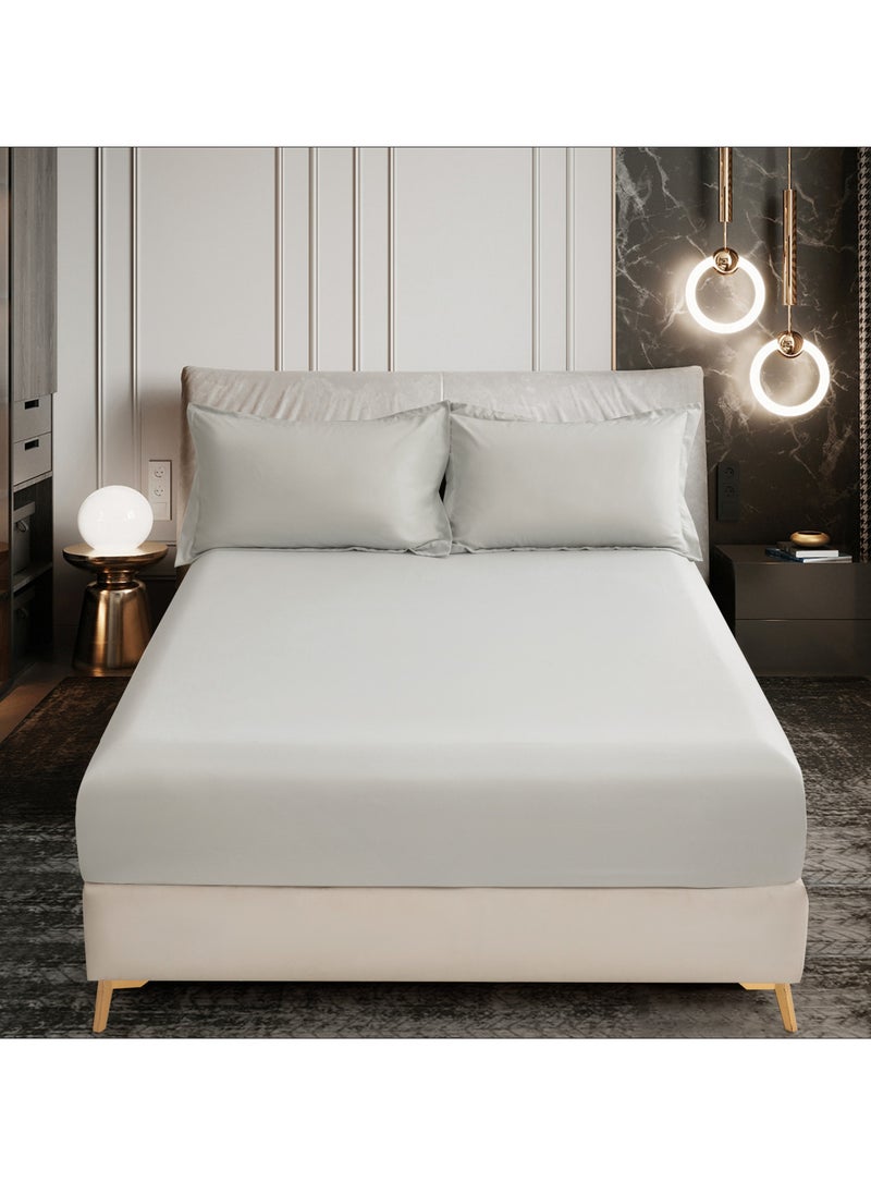 Donetella Bedding Fitted Sheet 2-Pcs Single Size Solid Bed Sheet Set Fits(90x190CM) With Pillowcases And 30 CM Extra Deep Brushed Microfiber Bed Sheet,Granite  - Image 1