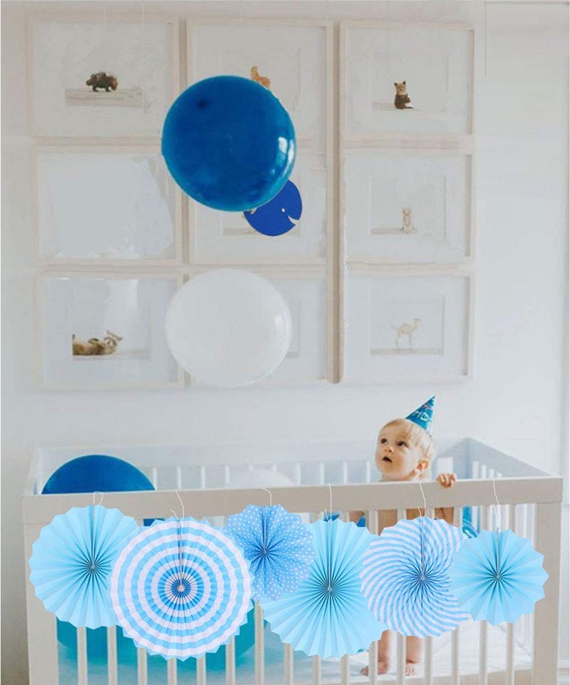 HK balloons Hanging Red Paper Fans Decoration Set for Wedding Birthday Anniversary baby shower festive Decorations New Years Round Events Accessories Set of 6 Light blue - Image 5