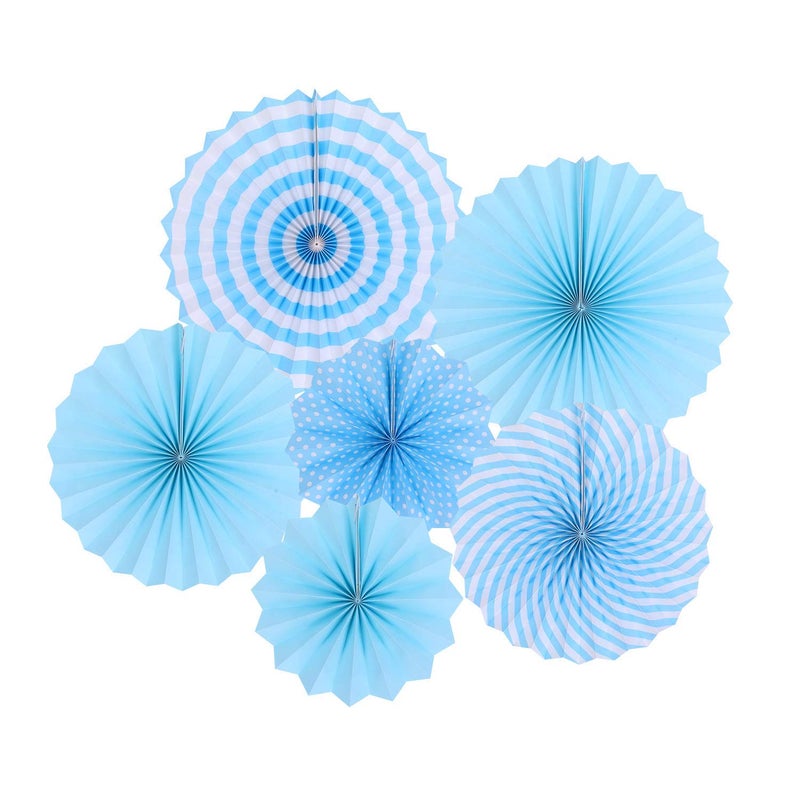 HK balloons Hanging Red Paper Fans Decoration Set for Wedding Birthday Anniversary baby shower festive Decorations New Years Round Events Accessories Set of 6 Light blue - Image 1