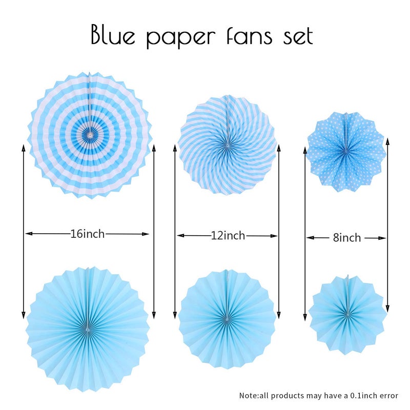 HK balloons Hanging Red Paper Fans Decoration Set for Wedding Birthday Anniversary baby shower festive Decorations New Years Round Events Accessories Set of 6 Light blue - Image 2