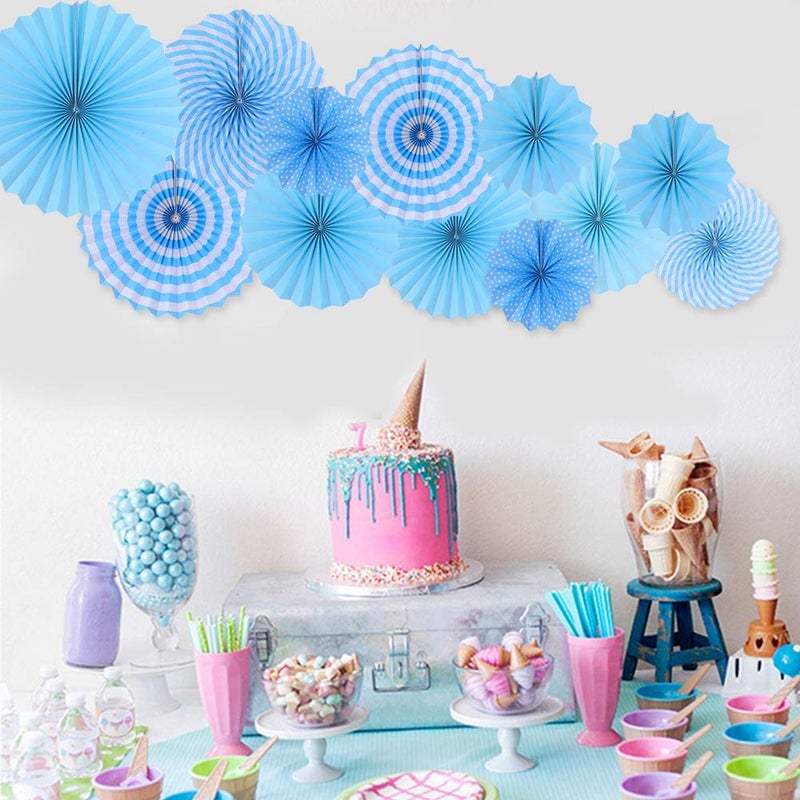 HK balloons Hanging Red Paper Fans Decoration Set for Wedding Birthday Anniversary baby shower festive Decorations New Years Round Events Accessories Set of 6 Light blue - Image 4