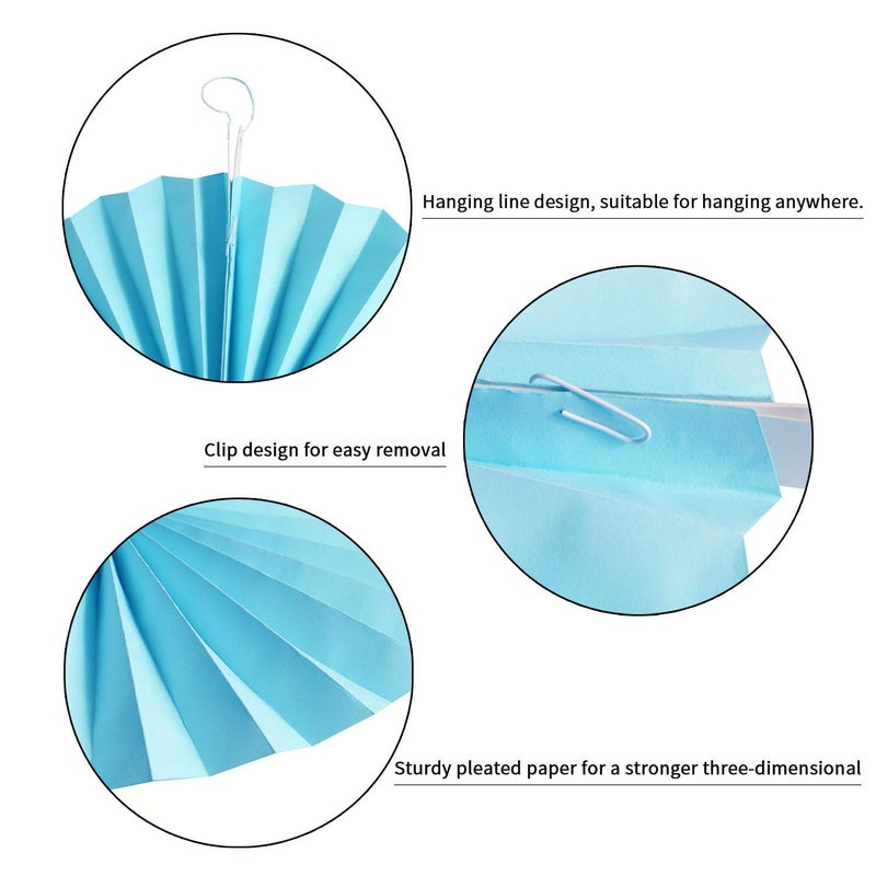 HK balloons Hanging Red Paper Fans Decoration Set for Wedding Birthday Anniversary baby shower festive Decorations New Years Round Events Accessories Set of 6 Light blue - Image 3
