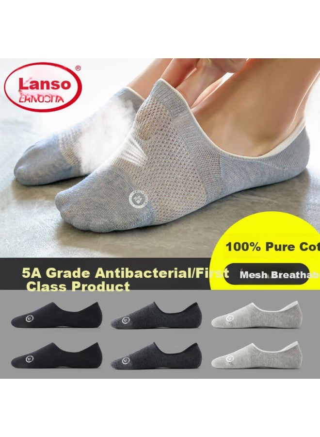 LANG SHA Langsha Men's Invisible Cotton Socks Breathable Thin Cotton Socks Sweat-absorbent Cotton Socks Thin Cotton Short Socks Men's Boat Socks 6 Pairs - Image 1