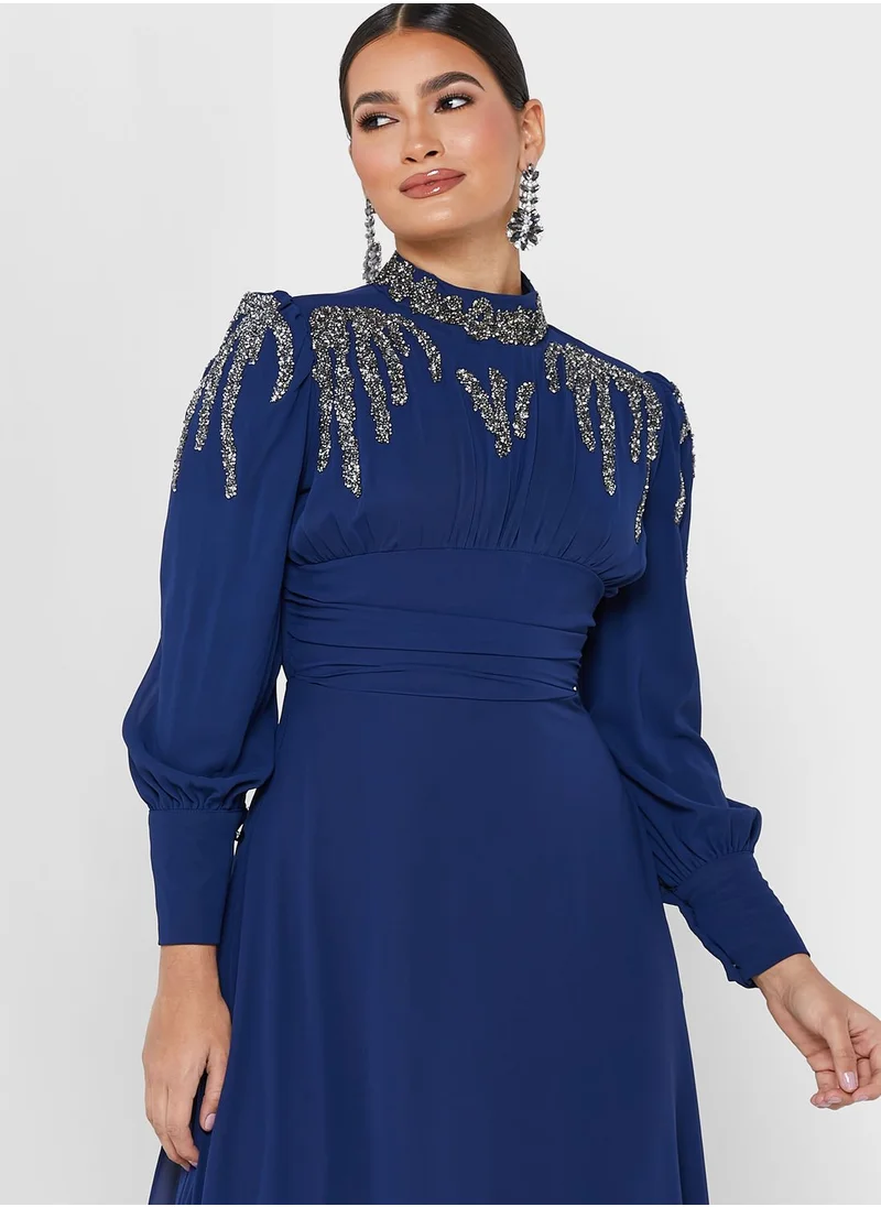 Khizana Embellished Detail Ruched Dress