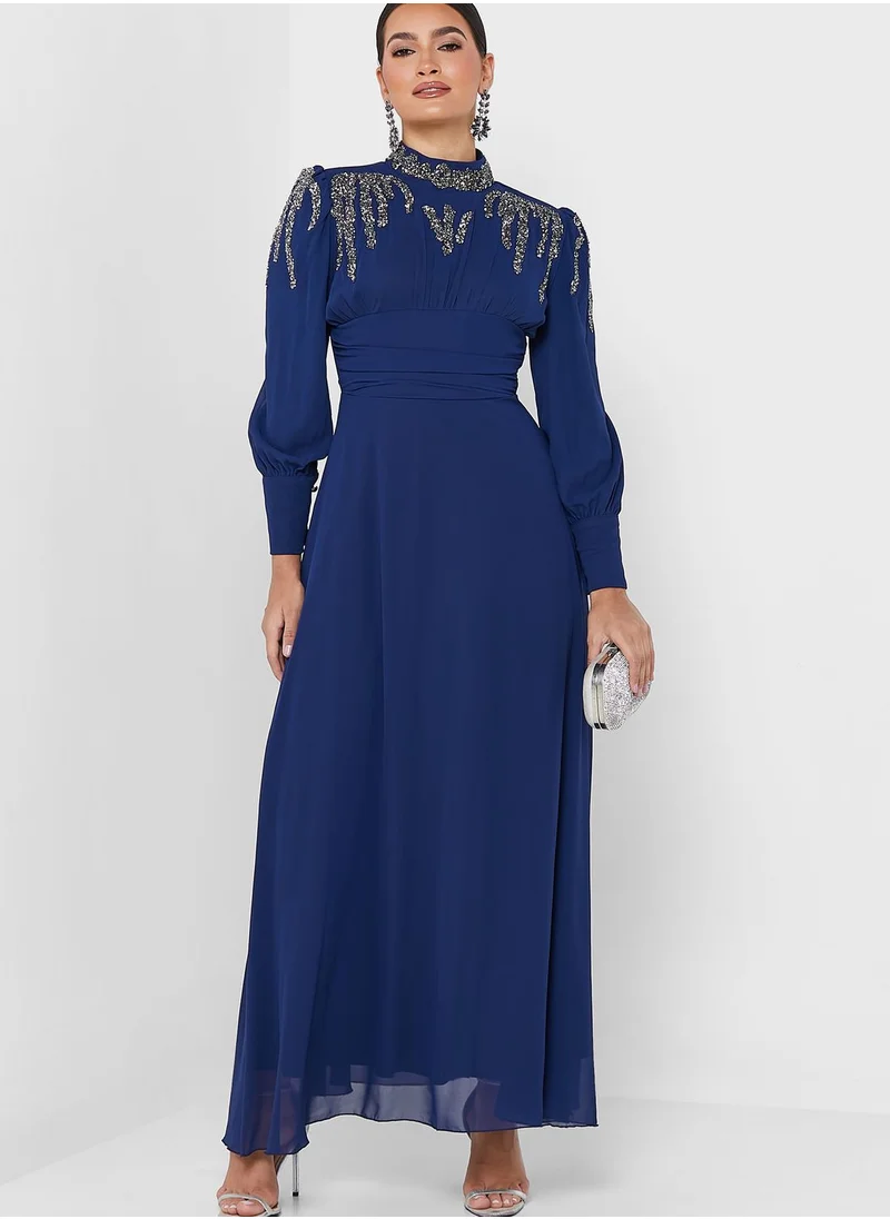 Khizana Embellished Detail Ruched Dress